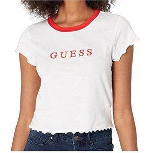 GUESS White and Red Tee